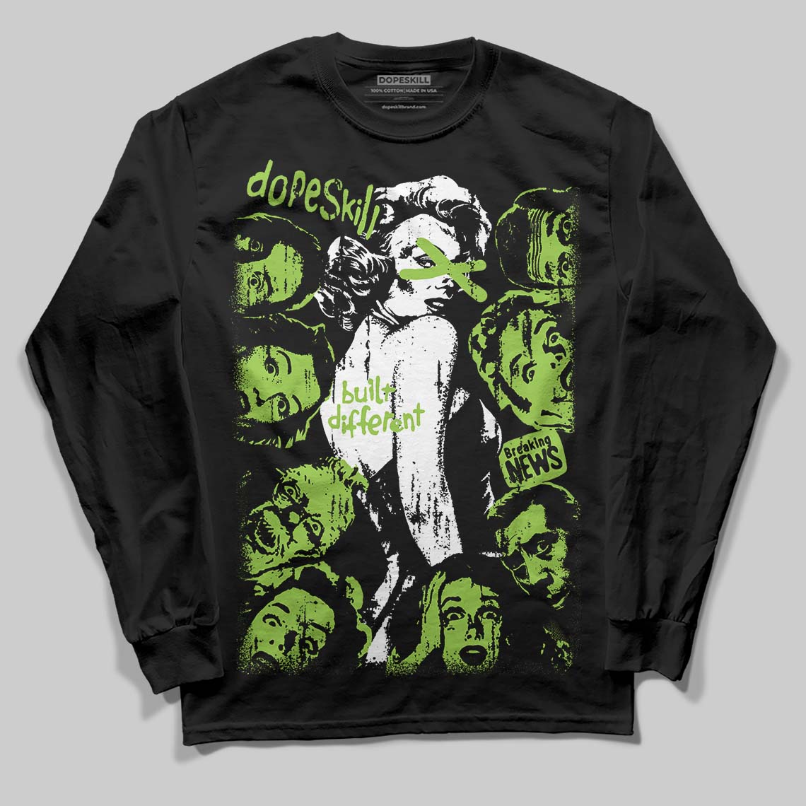 Neon Green Sneakers DopeSkill Long Sleeve T-Shirt Built Different Graphic Streetwear - Black
