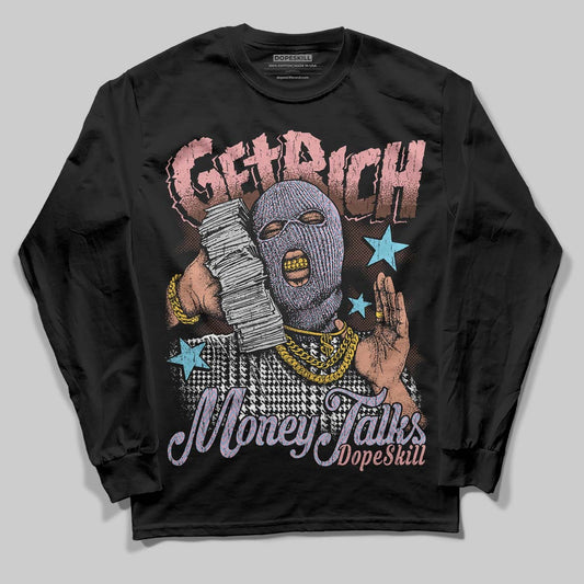 Harris Tweed x Dunk Low Denim Turquoise and Baroque Brown DopeSkill Long Sleeve T-Shirt Get Rich Graphic Streetwear - Black