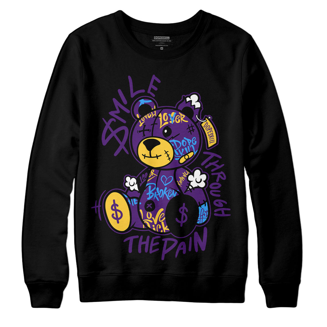 Jordan 12 “Field Purple” DopeSkill Sweatshirt Smile Through The Pain Graphic Streetwear - Black