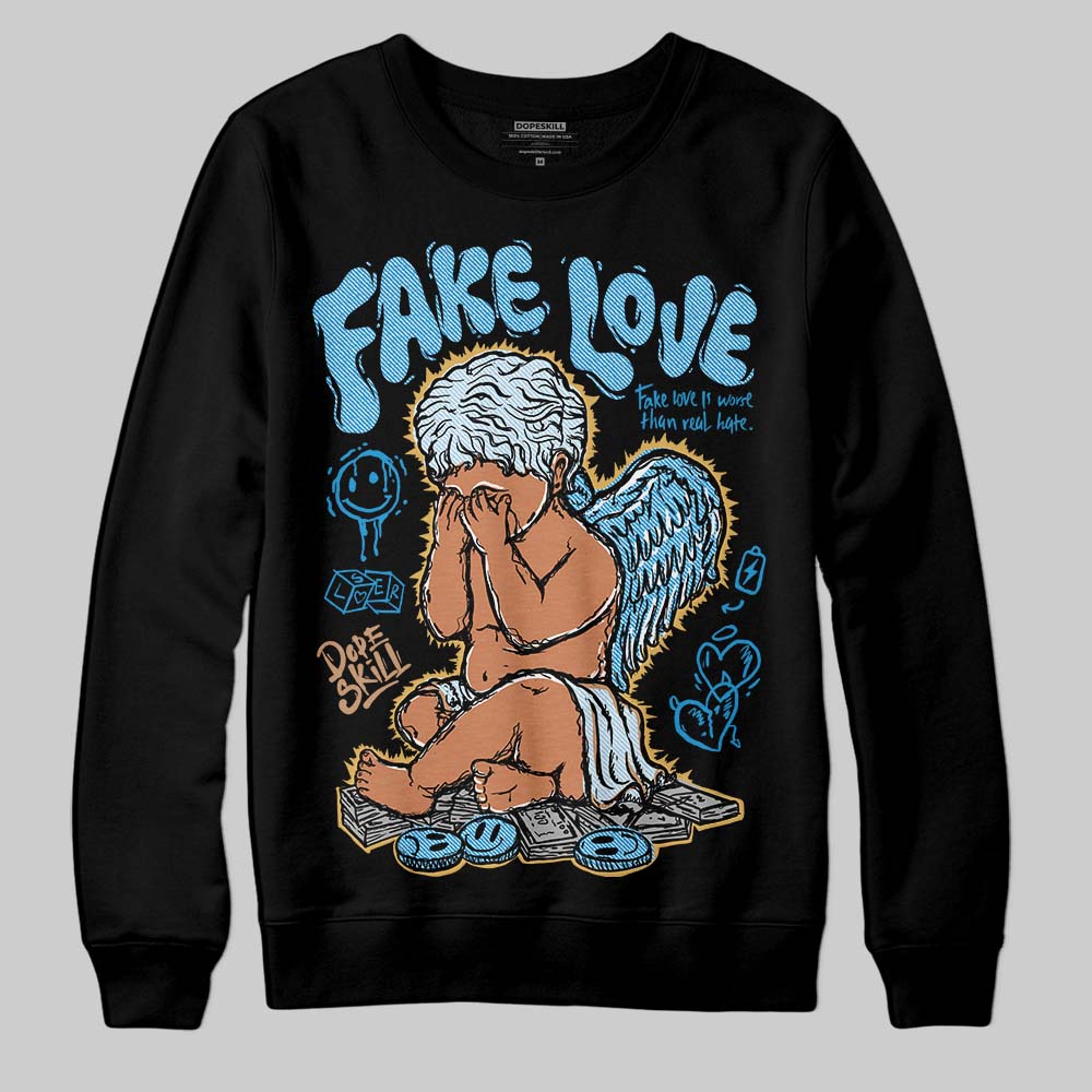 Jordan 4 Denim “Worn Blue” DopeSkill Sweatshirt False Love Graphic Streetwear - Black