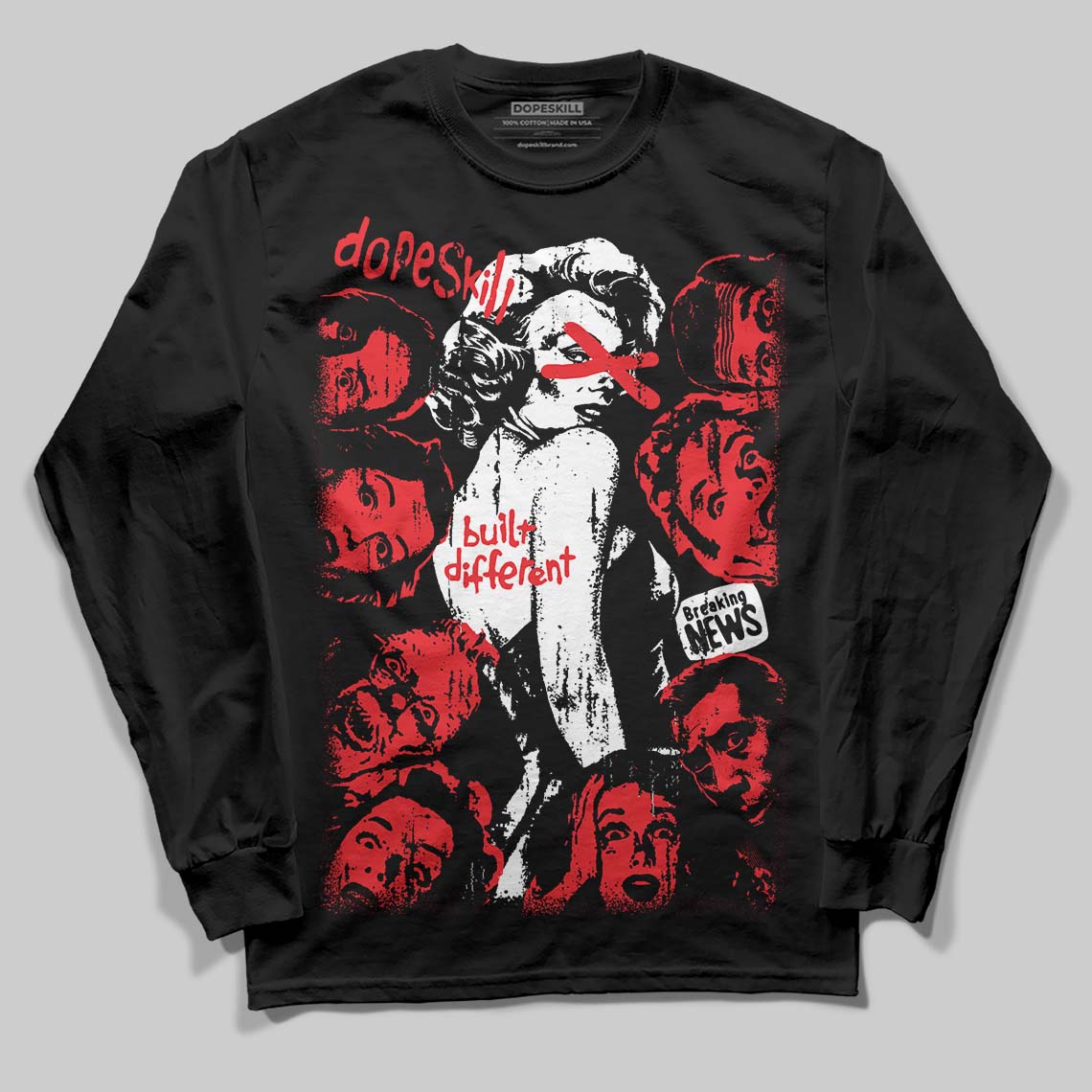 Jordan 11 Retro Cherry DopeSkill Long Sleeve T-Shirt Built Different Graphic Streetwear - black