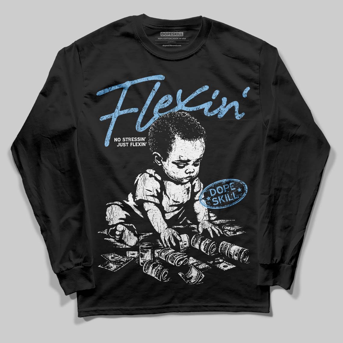 University Blue Sneakers DopeSkill Long Sleeve T-Shirt Flexin' Graphic Streetwear - Black