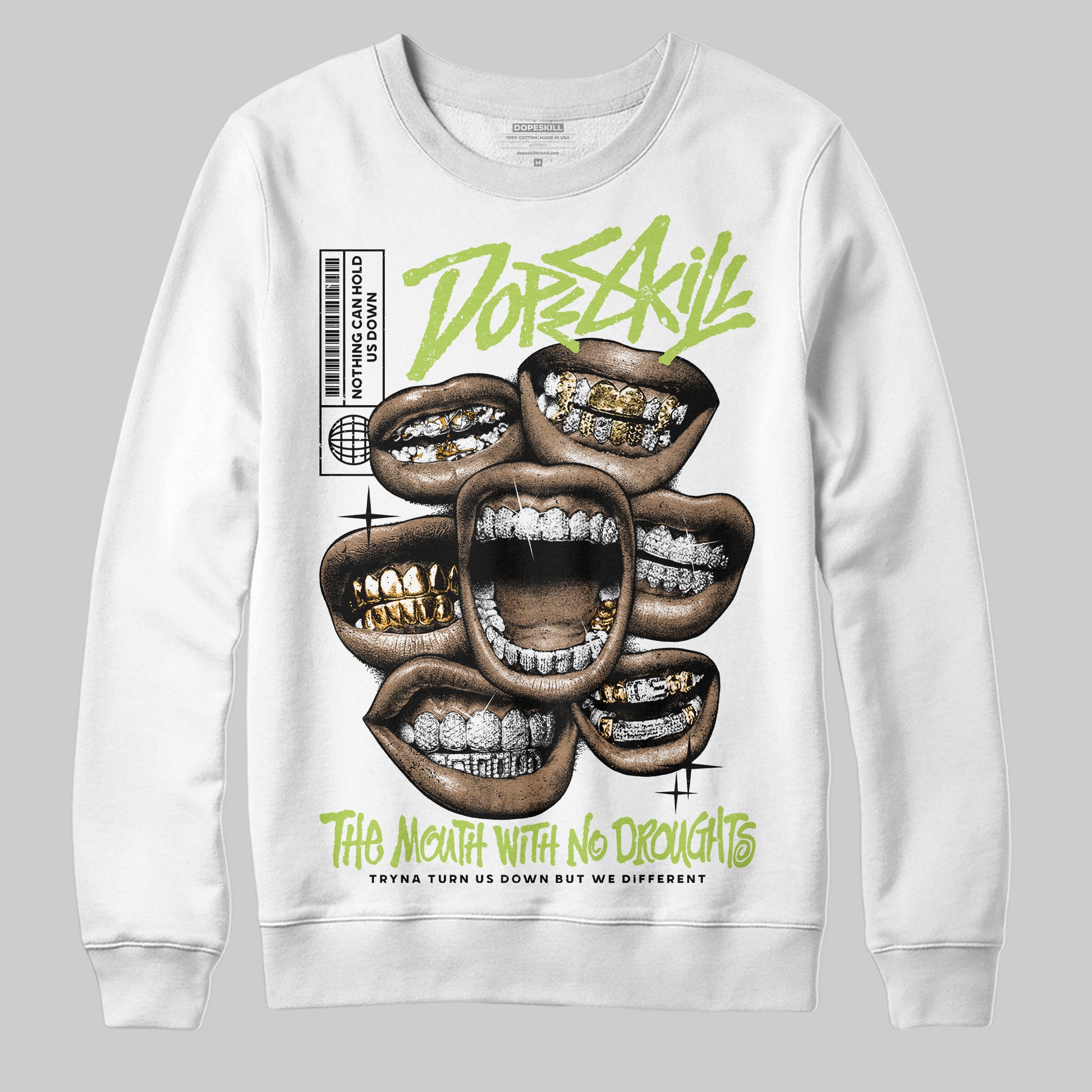 Jordan 13 Retro Bright Cactus DopeSkill Sweatshirt The Mouth With No Droughts Graphic Streetwear - White