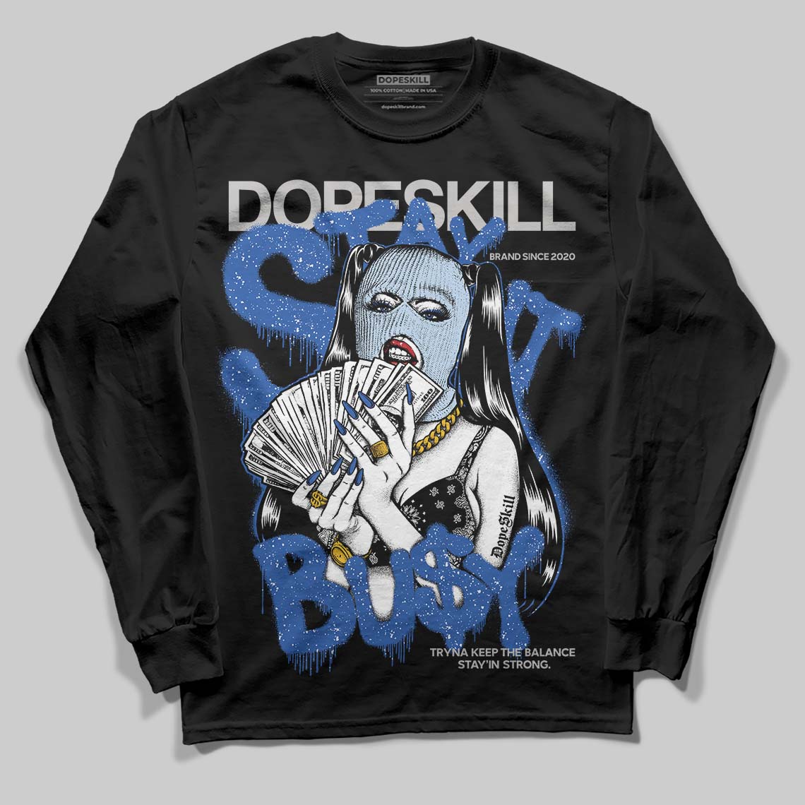 Awake NY x Jordan 5 Retro 'Black Racer Blue' DopeSkill Long Sleeve T-Shirt Stay It Busy Graphic Streetwear - Black
