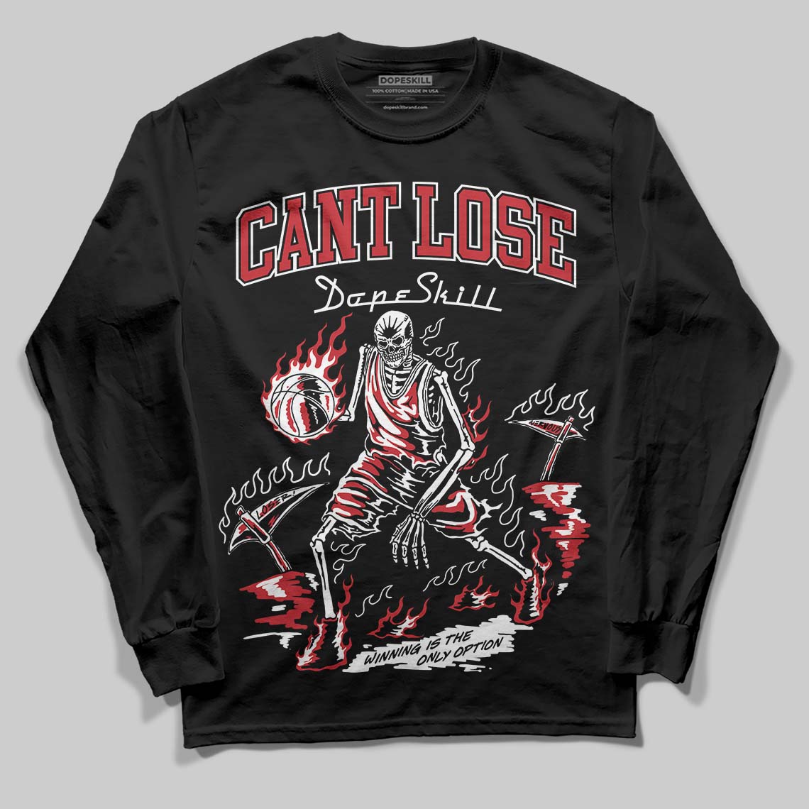 Jordan 5 Retro Fire Red Black Tongue (2025) DopeSkill Long Sleeve T-Shirt Cant Lose Graphic Streetwear - Black
