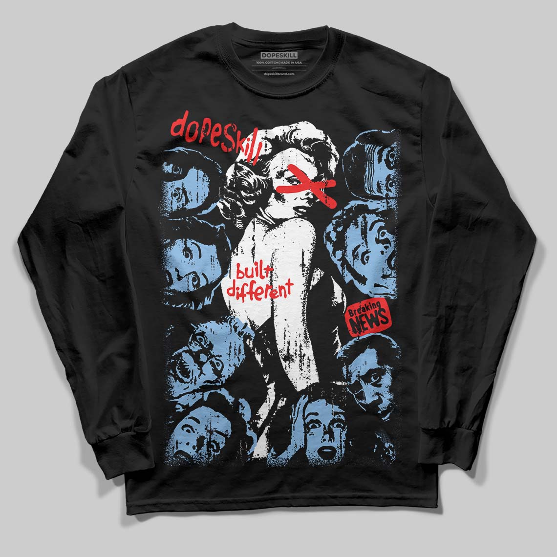 Jordan 6 University Blue DopeSkill Long Sleeve T-Shirt Built Different Graphic Streetwear - black