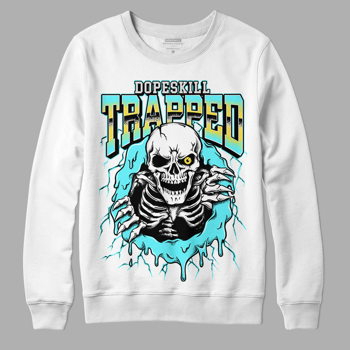 Jordan 5 Aqua DopeSkill Sweatshirt Trapped Halloween Graphic Streetwear - White