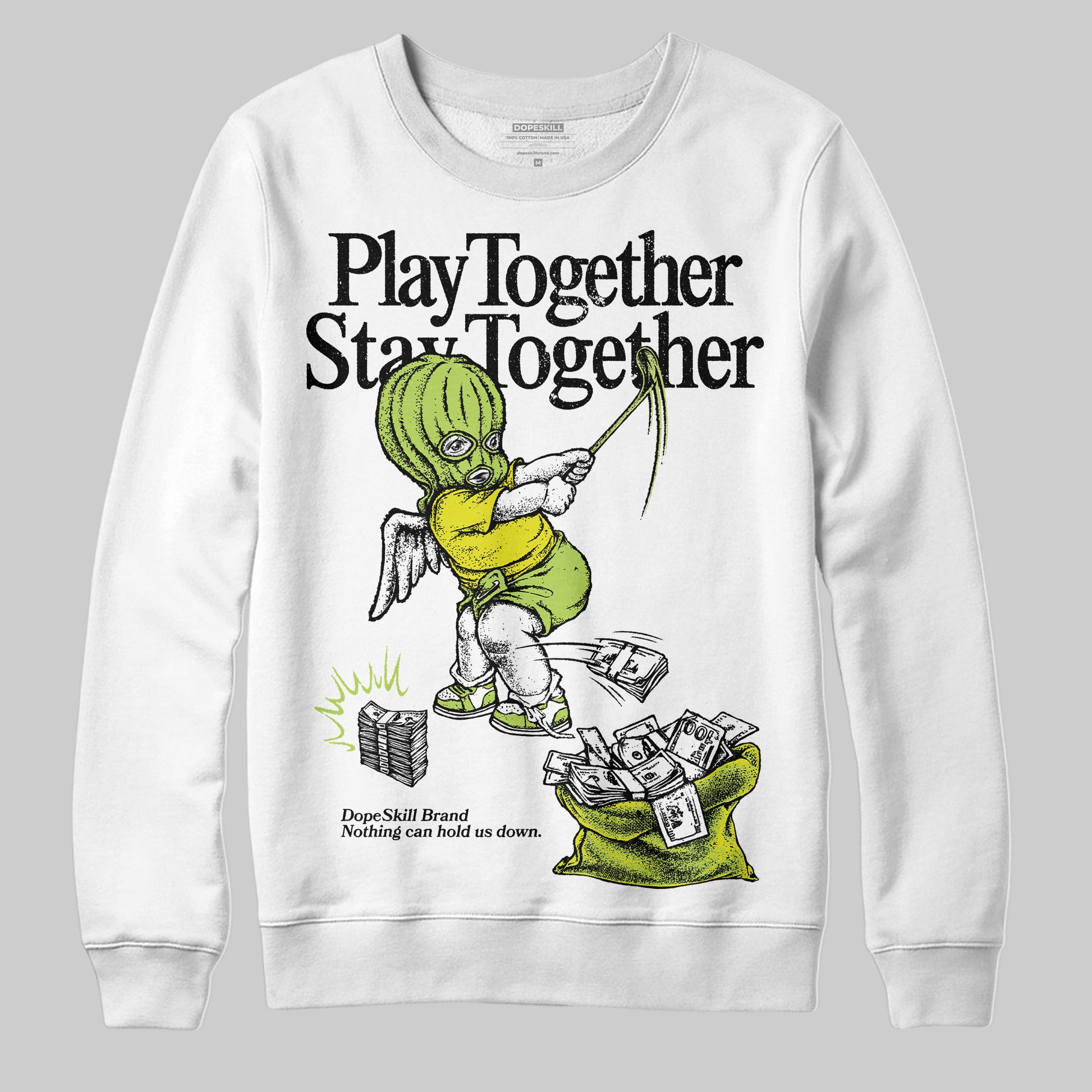 Jordan 13 Retro Bright Cactus DopeSkill Sweatshirt Play together, Stay together Graphic Streetwear - White