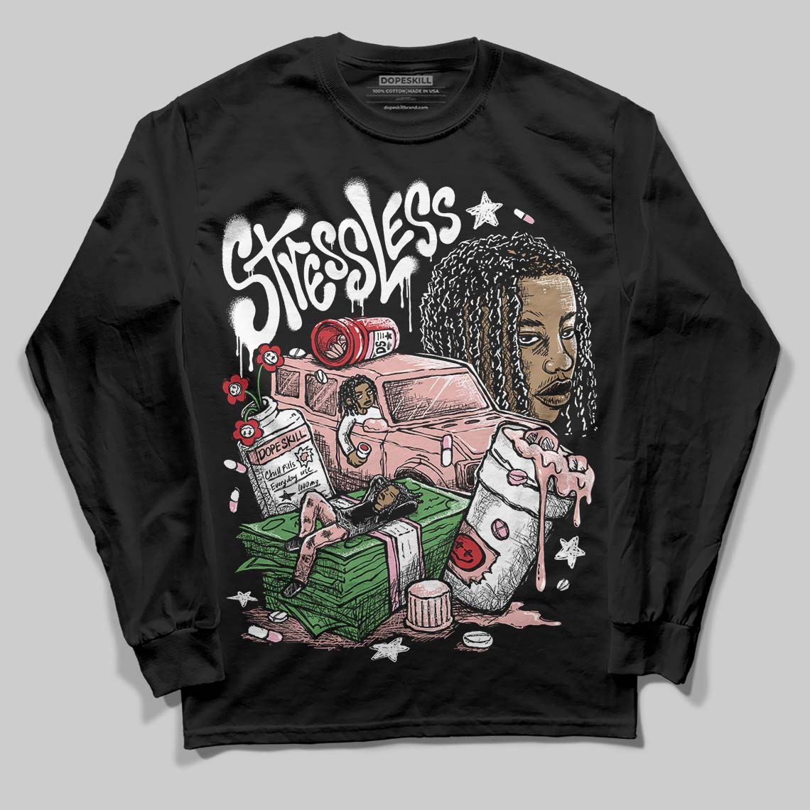 Jordan 1 Low OG “Rust Pink” DopeSkill Long Sleeve T-Shirt Stressless Graphic Streetwear - Black