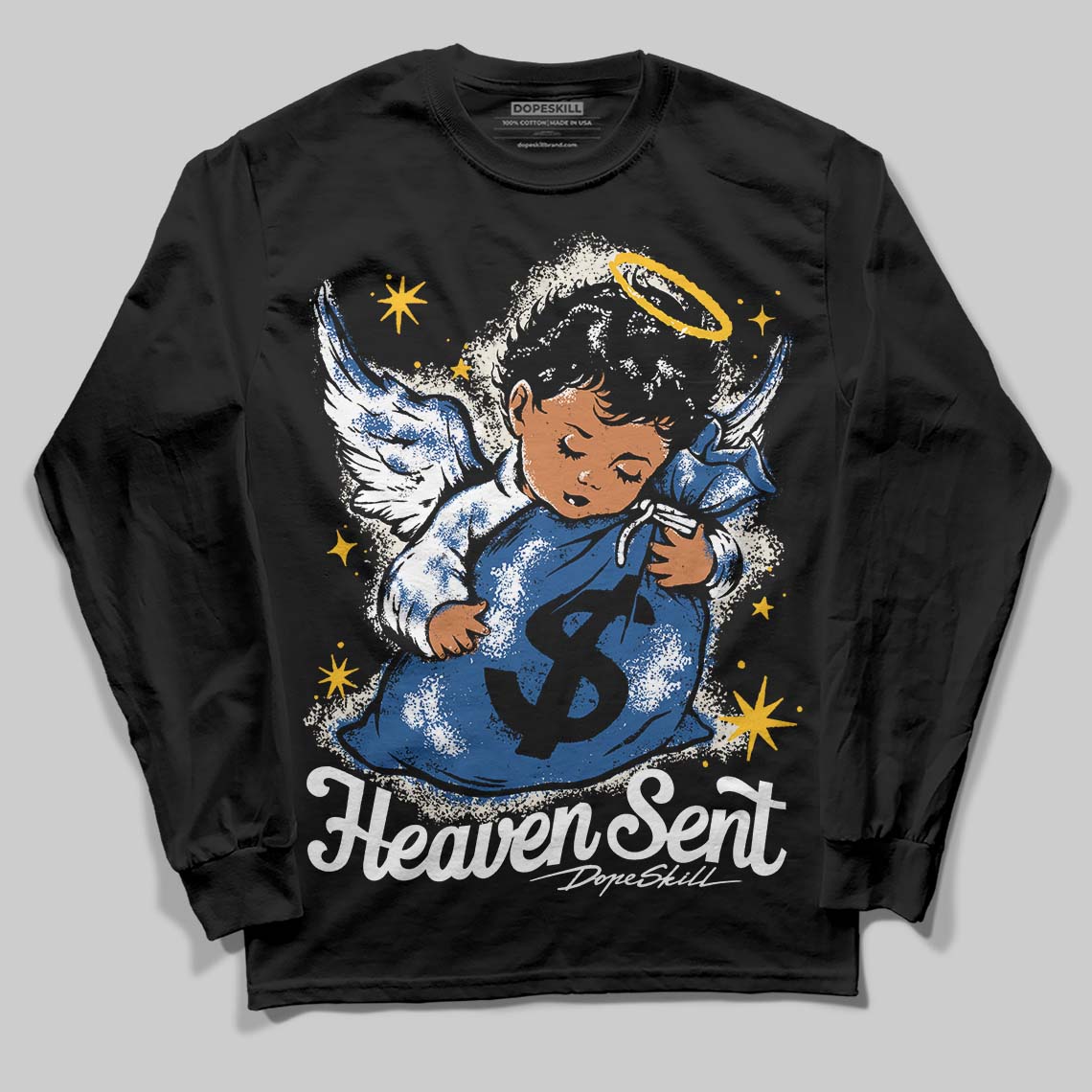 Jordan 1 Low OG “Storm Blue” DopeSkill Long Sleeve T-Shirt Heaven Sent Graphic Streetwear - Black