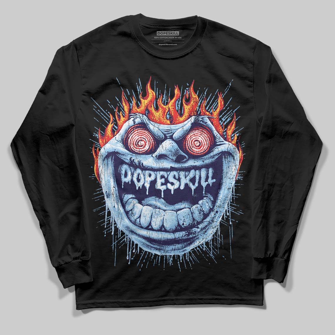 University Blue Sneakers DopeSkill Long Sleeve T-Shirt Hellfire Graphic Streetwear - black