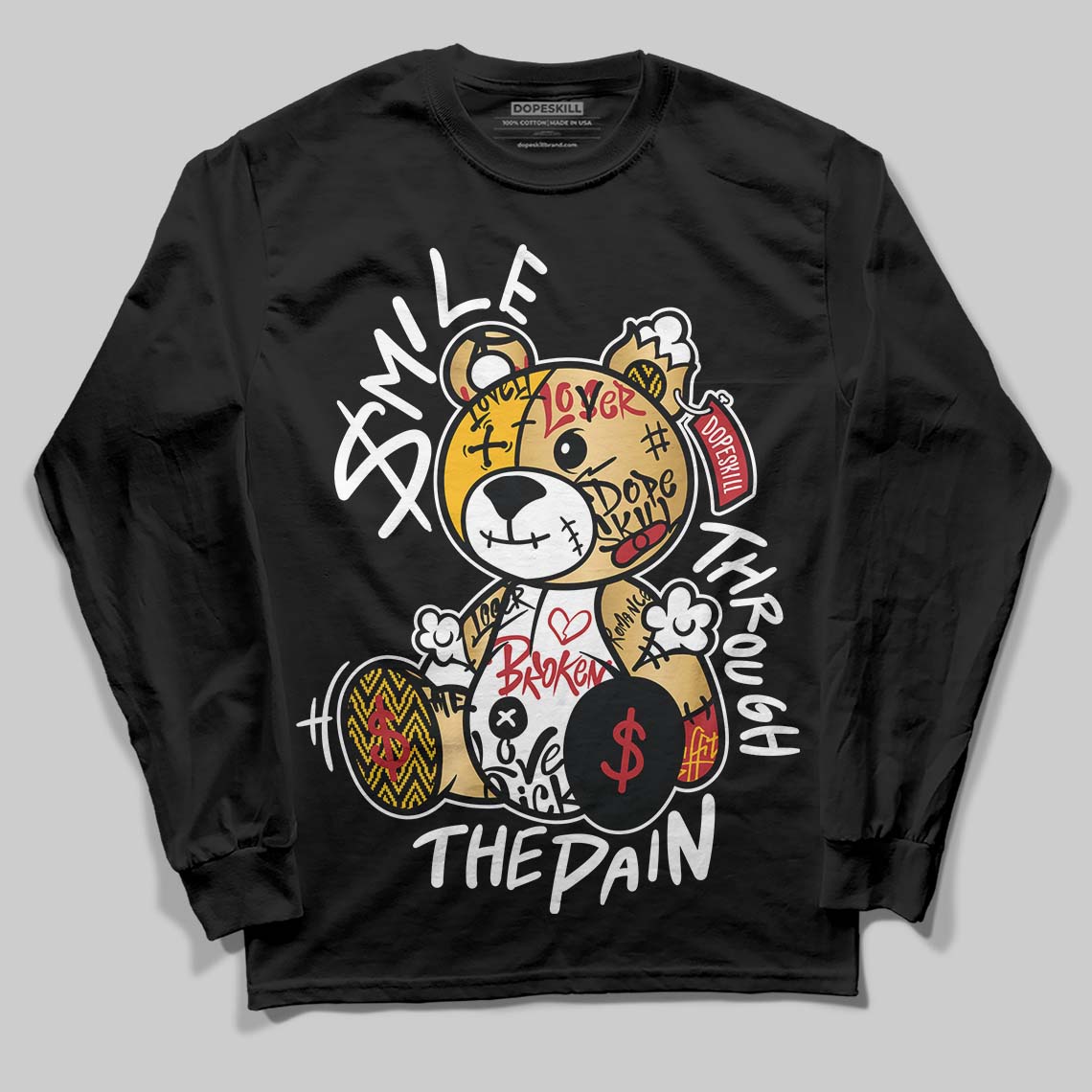 Jordan 12 Retro 'Taxi' 2025 DopeSkill Long Sleeve T-Shirt Smile Through The Pain Graphic Streetwear - Black