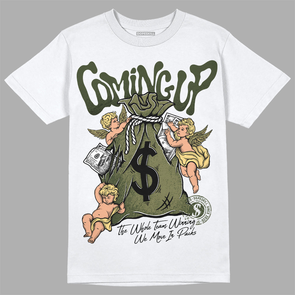 Jordan 4 Retro SE Craft Medium Olive DopeSkill T-Shirt Money Bag Coming Up Graphic Streetwear - White
