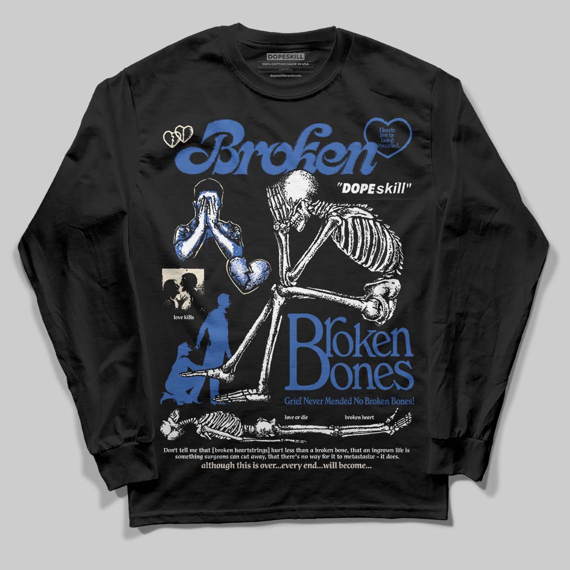 Jordan 1 Low Travis Scott x Fragment DopeSkill Long Sleeve T-Shirt Broken Bones Graphic Streetwear - Black