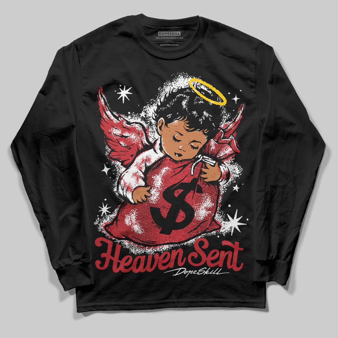 Jordan 1 High OG “Ruby” DopeSkill Long Sleeve T-Shirt Heaven Sent Graphic Streetwear - Black