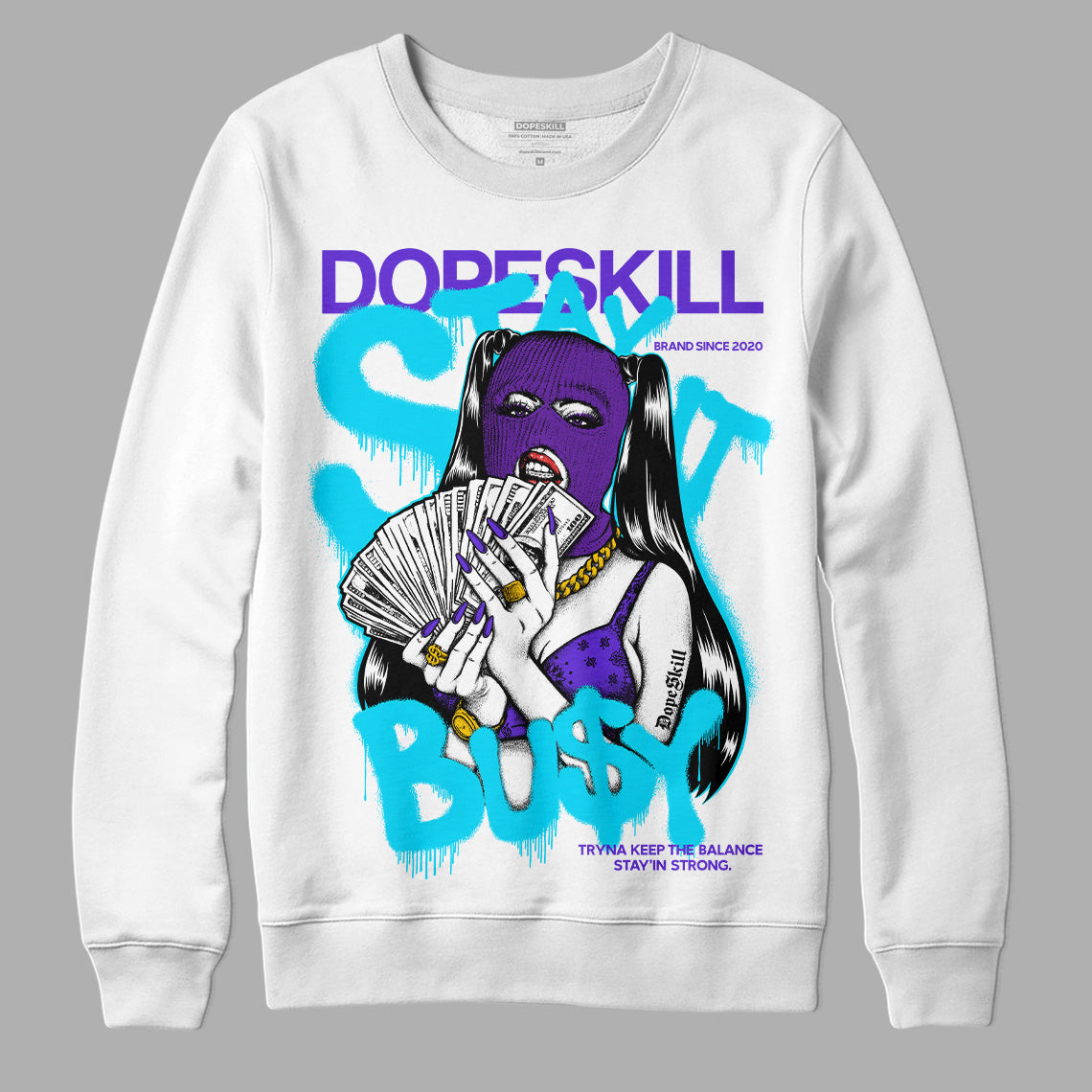 Jordan 6 "Aqua" DopeSkill Sweatshirt Stay It Busy Graphic Streetwear - White