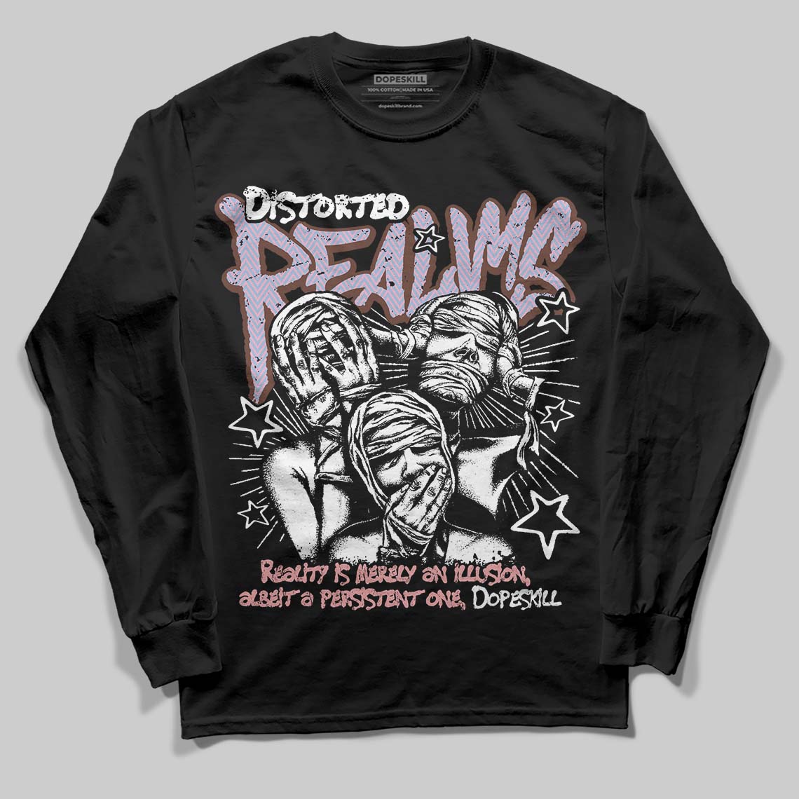 Harris Tweed x Dunk Low Denim Turquoise and Baroque Brown DopeSkill Long Sleeve T-Shirt Distorted Realms Graphic Streetwear - Black