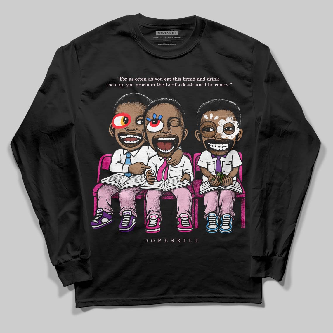 Pink Sneakers DopeSkill Long Sleeve T-Shirt First Sunday Graphic Streetwear - Black