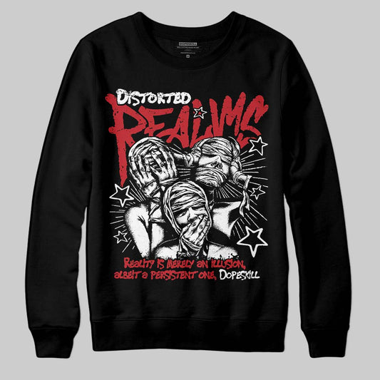 Jordan 5 Retro Fire Red Black Tongue (2025) DopeSkill Sweatshirt Distorted Realms Graphic Streetwear - Black