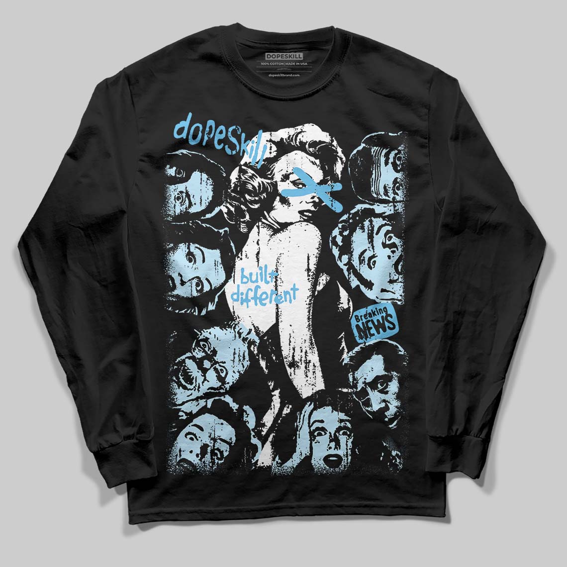 Jordan 11 Retro Legend Blue DopeSkill Long Sleeve T-Shirt Built Different Graphic Streetwear - Black