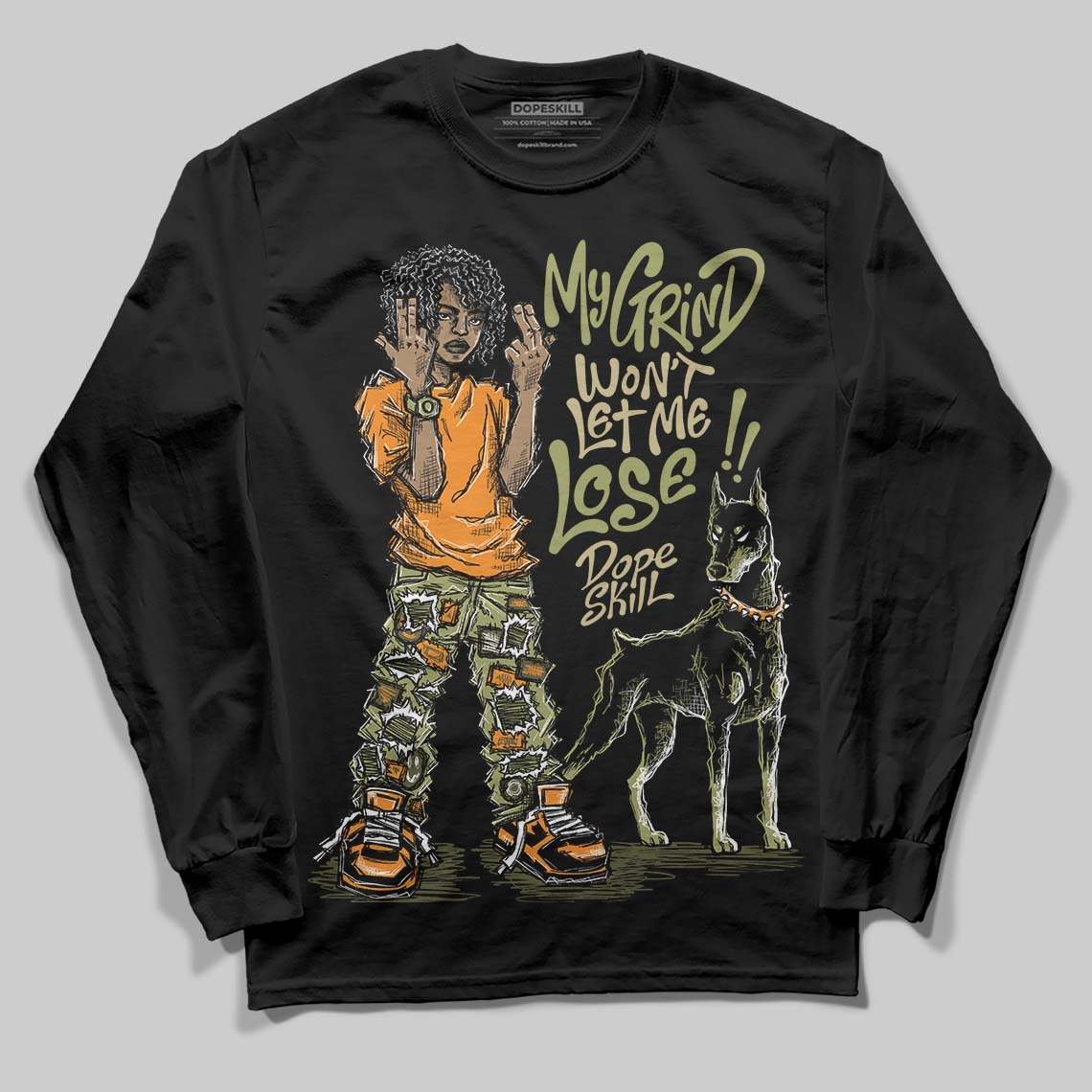 Olive Sneakers DopeSkill Long Sleeve T-Shirt My Grind Won't Let Me Lose Graphic Streetwear - Black