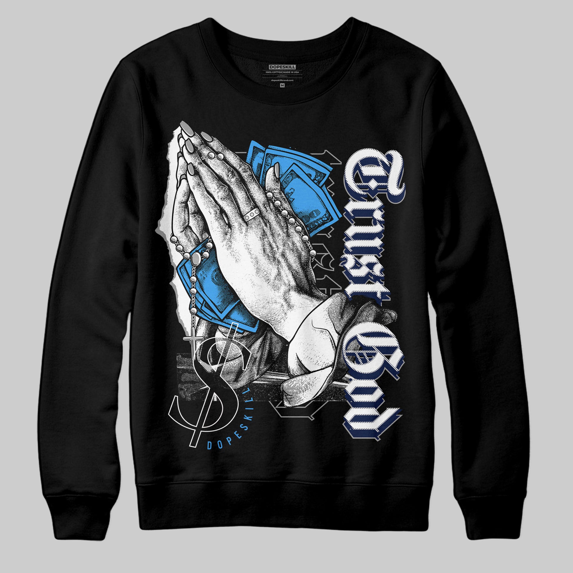 Jordan 3 "Midnight Navy" DopeSkill Sweatshirt Trust God Graphic Streetwear - Black