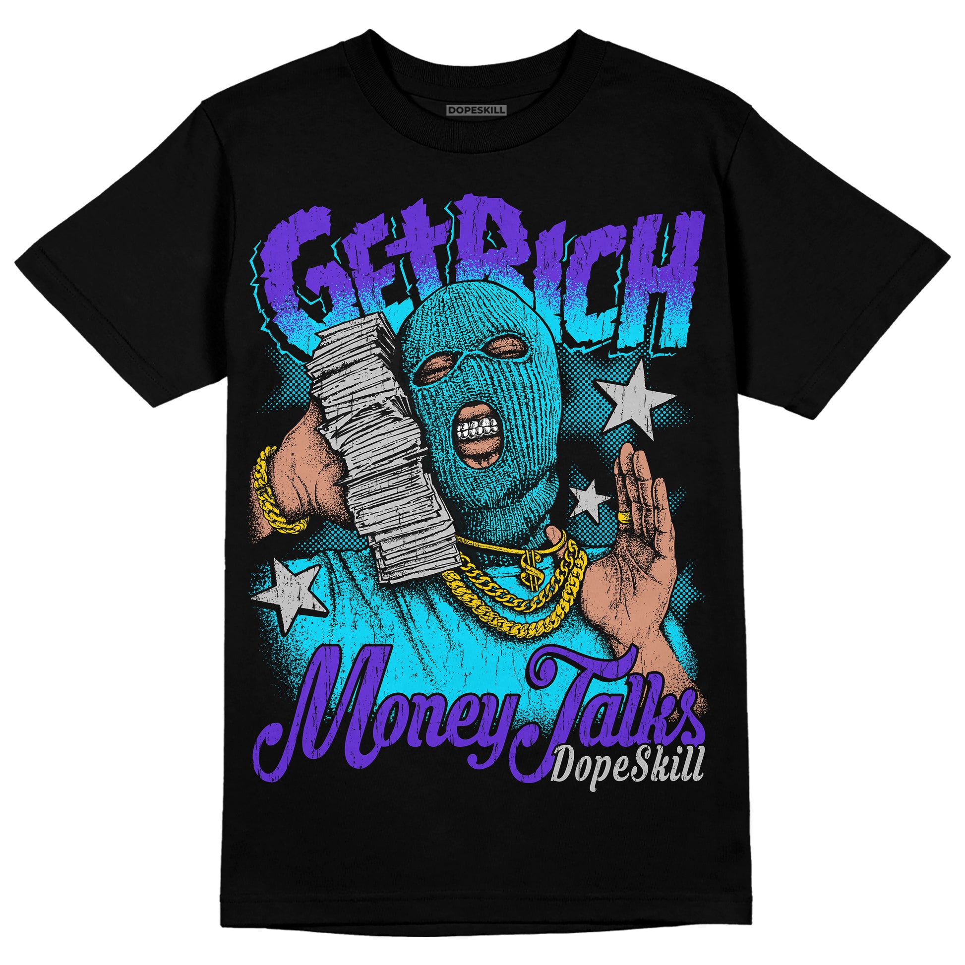 Jordan 6 "Aqua" DopeSkill T-Shirt Get Rich Graphic Streetwear - Black
