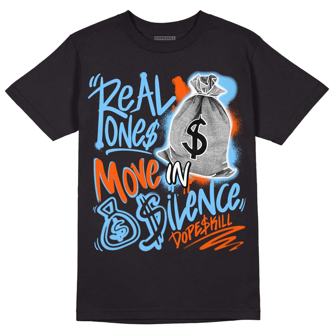 Dunk Low Futura University Blue DopeSkill T-Shirt Real Ones Move In Silence Graphic Streetwear - Black