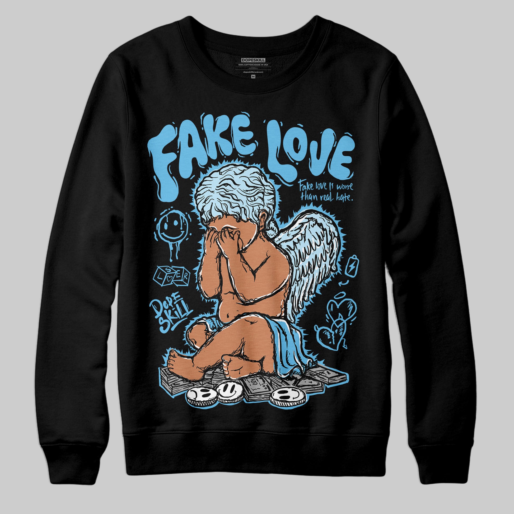 Jordan 11 Retro Legend Blue DopeSkill Sweatshirt False Love Graphic Streetwear - Black