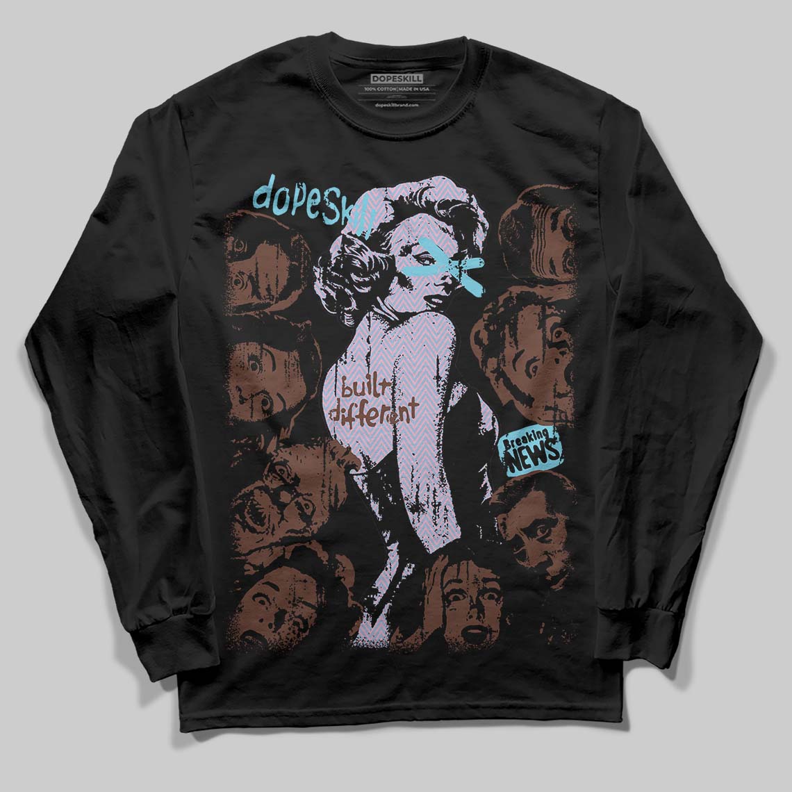 Harris Tweed x Dunk Low Denim Turquoise and Baroque Brown DopeSkill Long Sleeve T-Shirt Built Different Graphic Streetwear - Black