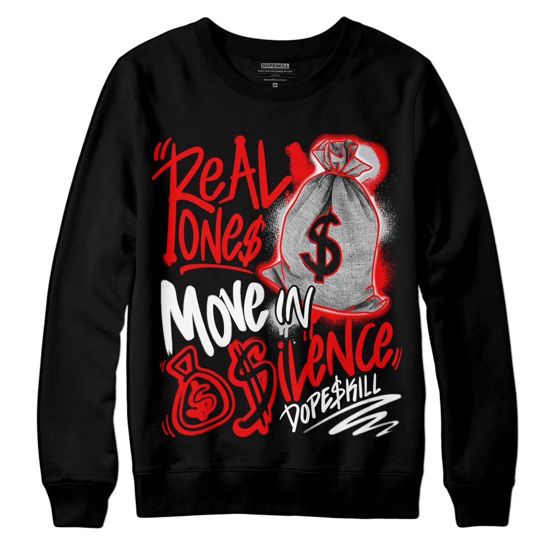 Jordan 12 “Cherry” DopeSkill Sweatshirt Real Ones Move In Silence Graphic Streetwear - Black