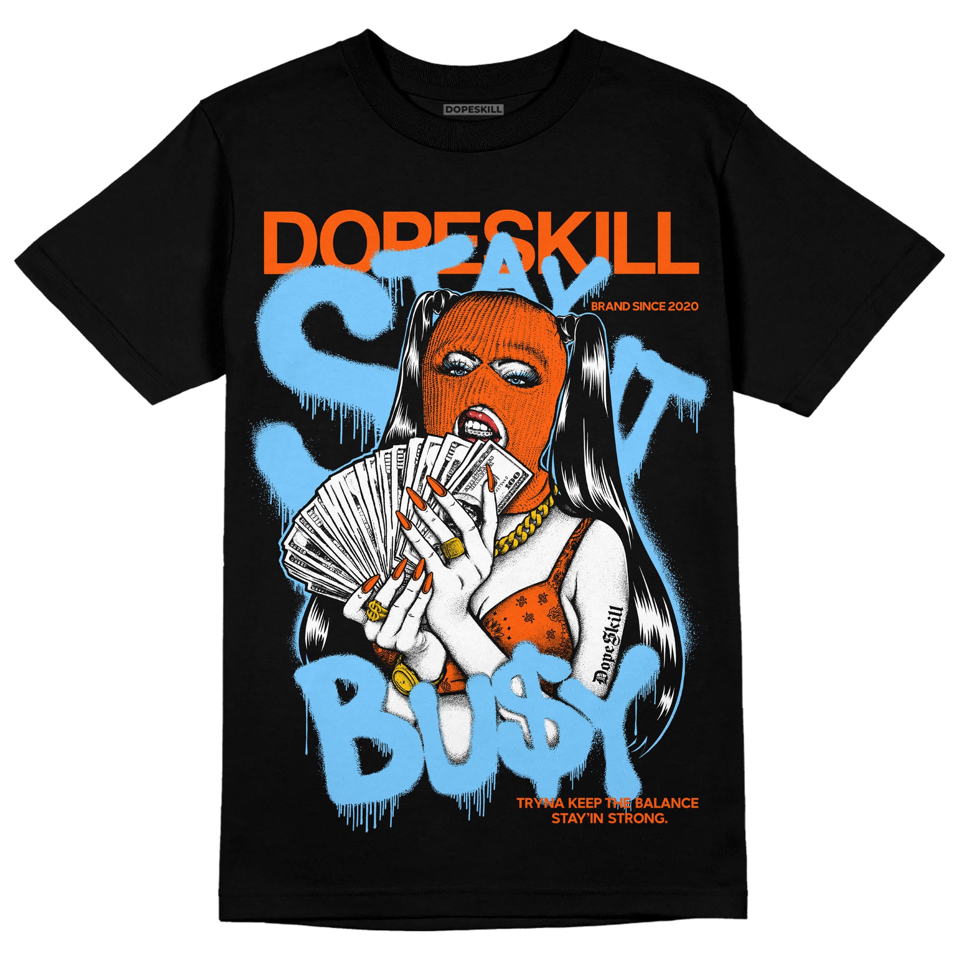 Dunk Low Futura University Blue DopeSkill T-Shirt Stay It Busy Graphic Streetwear - Black