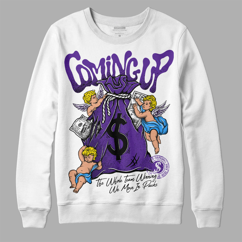 PURPLE Sneakers DopeSkill Sweatshirt Money Bag Coming Up Graphic Streetwear - White