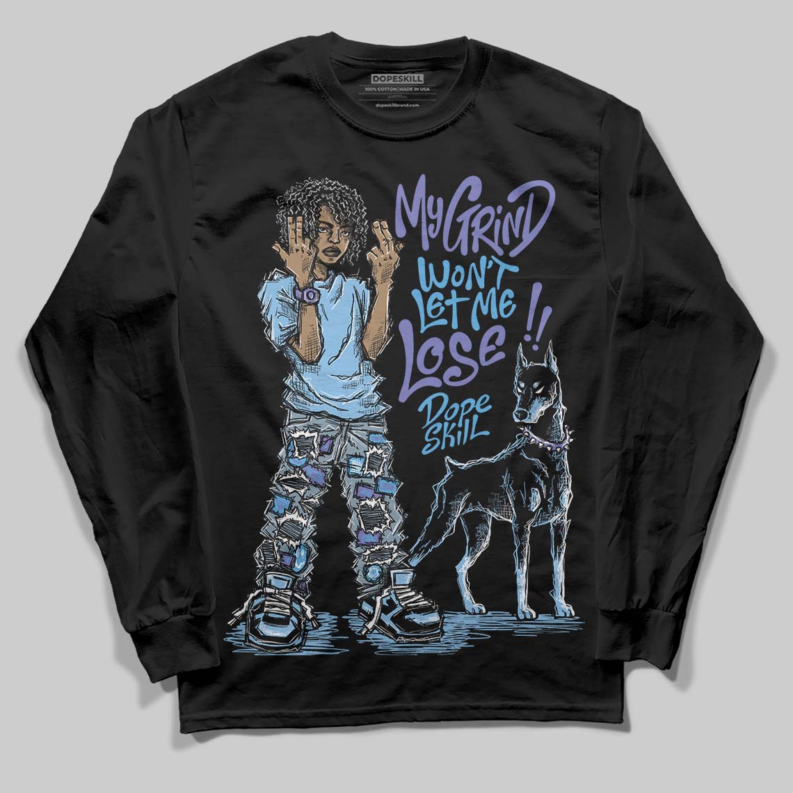 University Blue Sneakers DopeSkill Long Sleeve T-Shirt My Grind Won't Let Me Lose Graphic Streetwear - Black