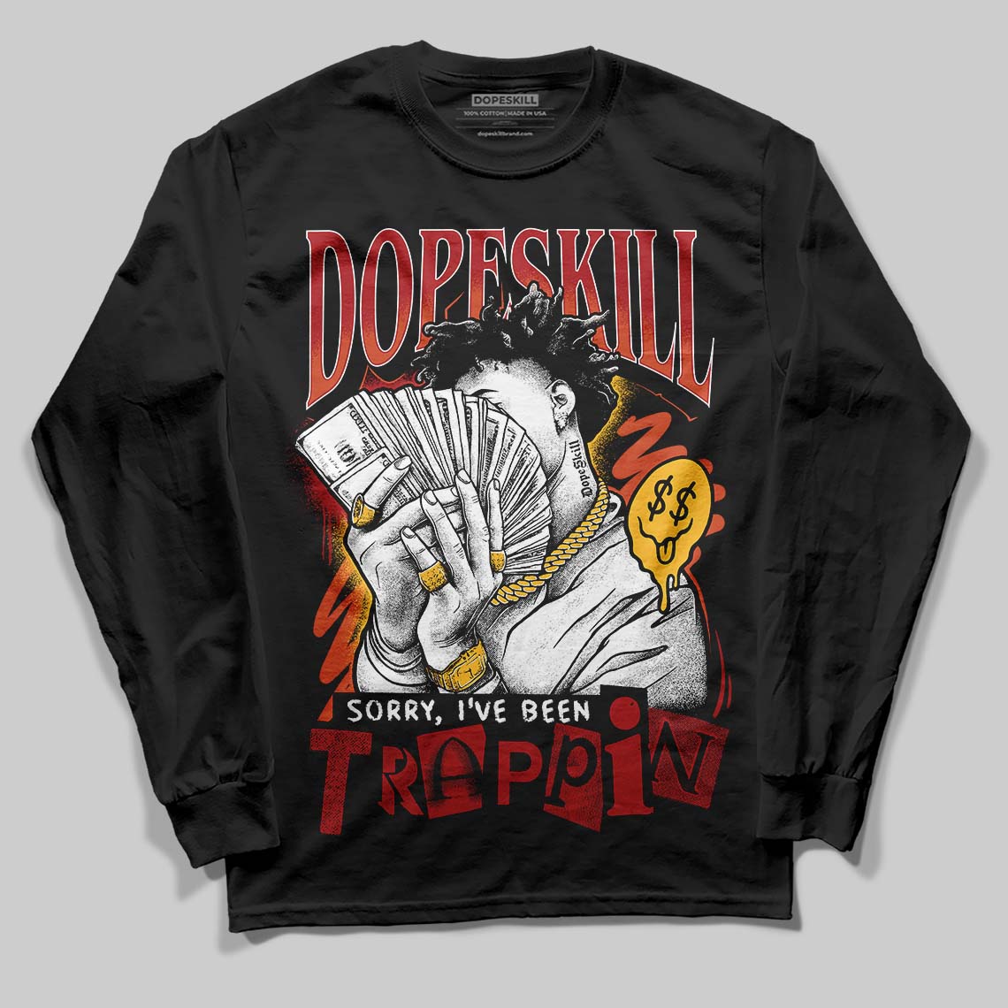 Nigel Sylvester x Air Jordan 4 ‘Brick by Brick’ DopeSkill Long Sleeve T-Shirt Sorry I've Been Trappin Graphic Streetwear - Black