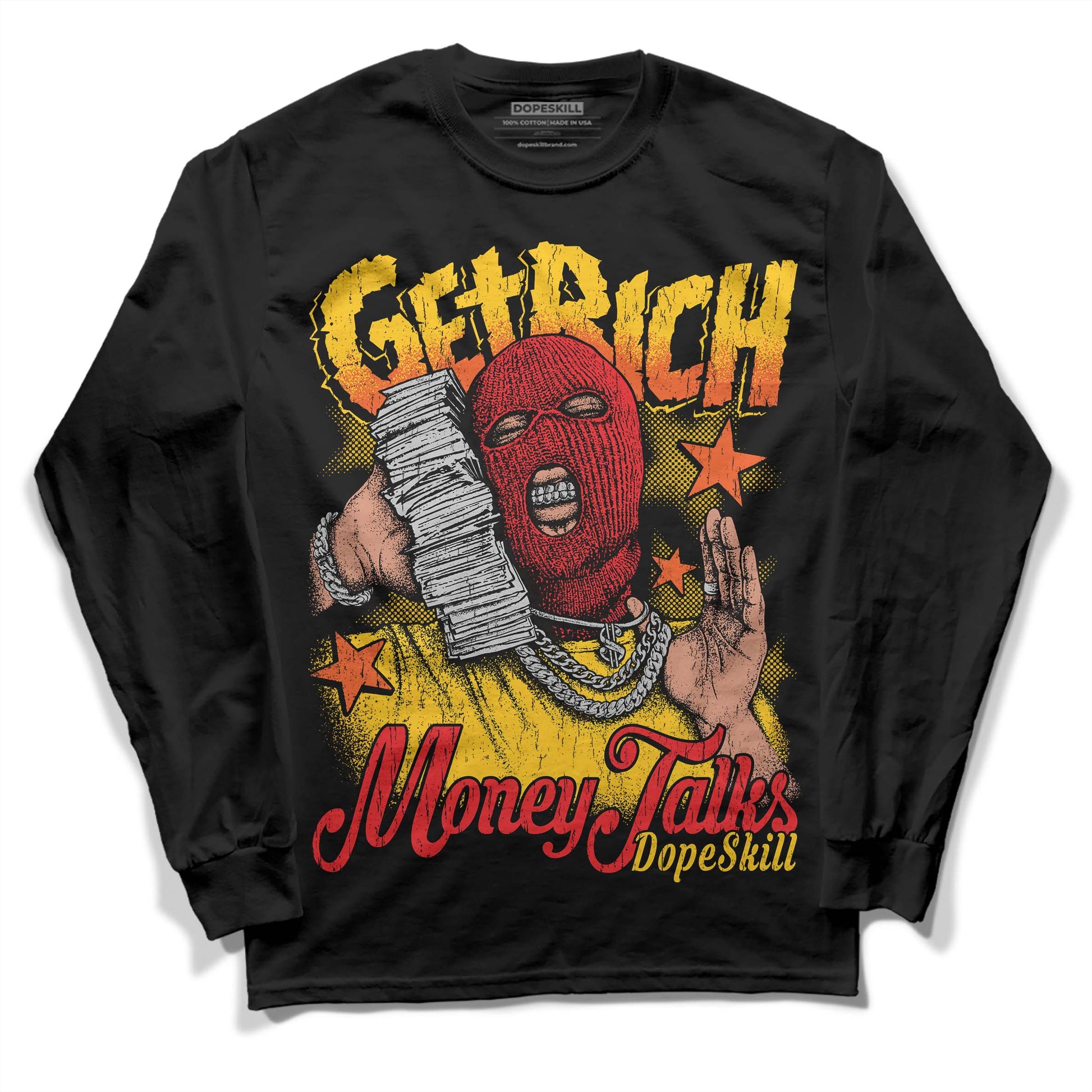 Yellow Sneakers DopeSkill Long Sleeve T-Shirt Get Rich Graphic Streetwear - Black