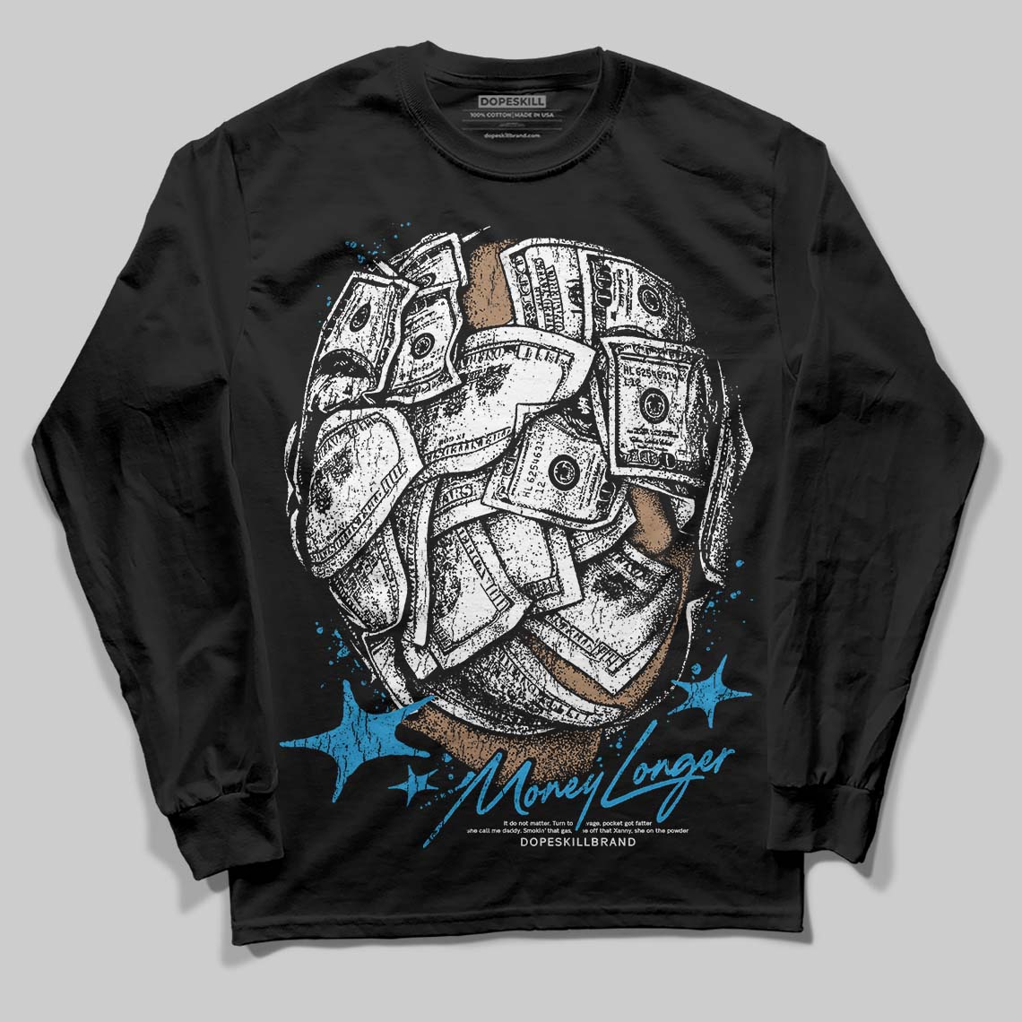 Jordan 4 Retro Military Blue DopeSkill Long Sleeve T-Shirt Money Longer Graphic Streetwear - Black