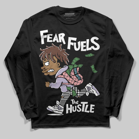 Harris Tweed x Dunk Low Denim Turquoise and Baroque Brown DopeSkill Long Sleeve T-Shirt Fear Fuels The Hustle Graphic Streetwear - Black