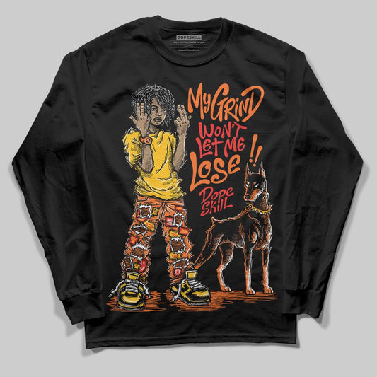 Orange, Black and White Sneakers DopeSkill Long Sleeve T-Shirt My Grind Won't Let Me Lose Graphic Streetwear - Black