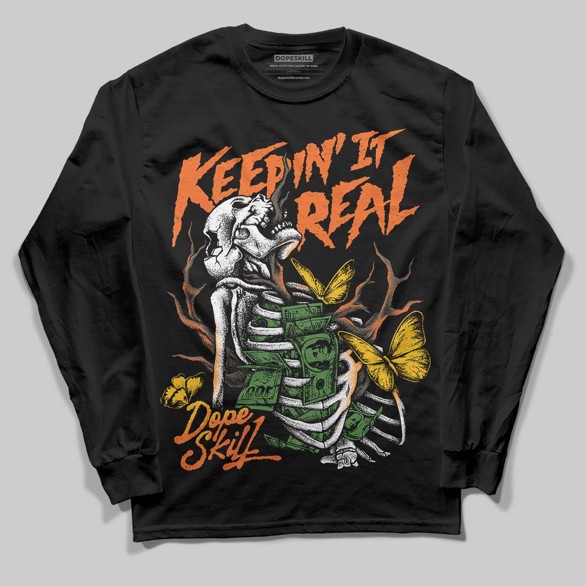 Orange, Black and White Sneakers DopeSkill Long Sleeve T-Shirt Keepin' It Real Graphic Streetwear - black