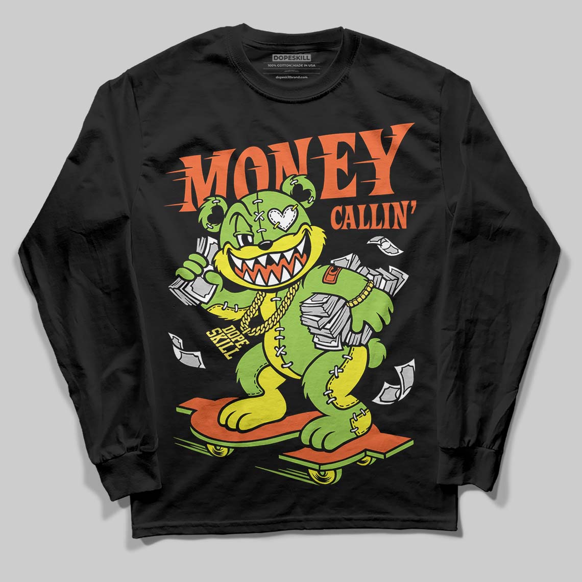 Neon Green Sneakers DopeSkill Long Sleeve T-Shirt Money Callin' Graphic Streetwear - Black