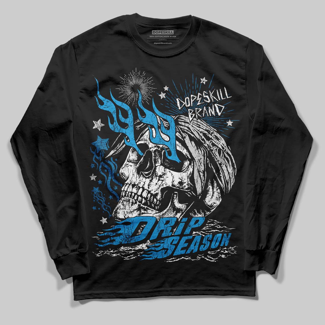 Jordan 4 Retro Military Blue DopeSkill Long Sleeve T-Shirt Drip Season Graphic Streetwear - Black
