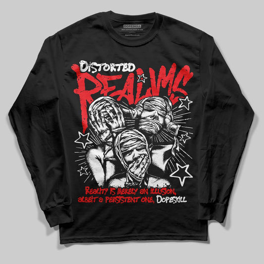 Red Sneakers DopeSkill Long Sleeve T-Shirt Distorted Realms Graphic Streetwear - Black