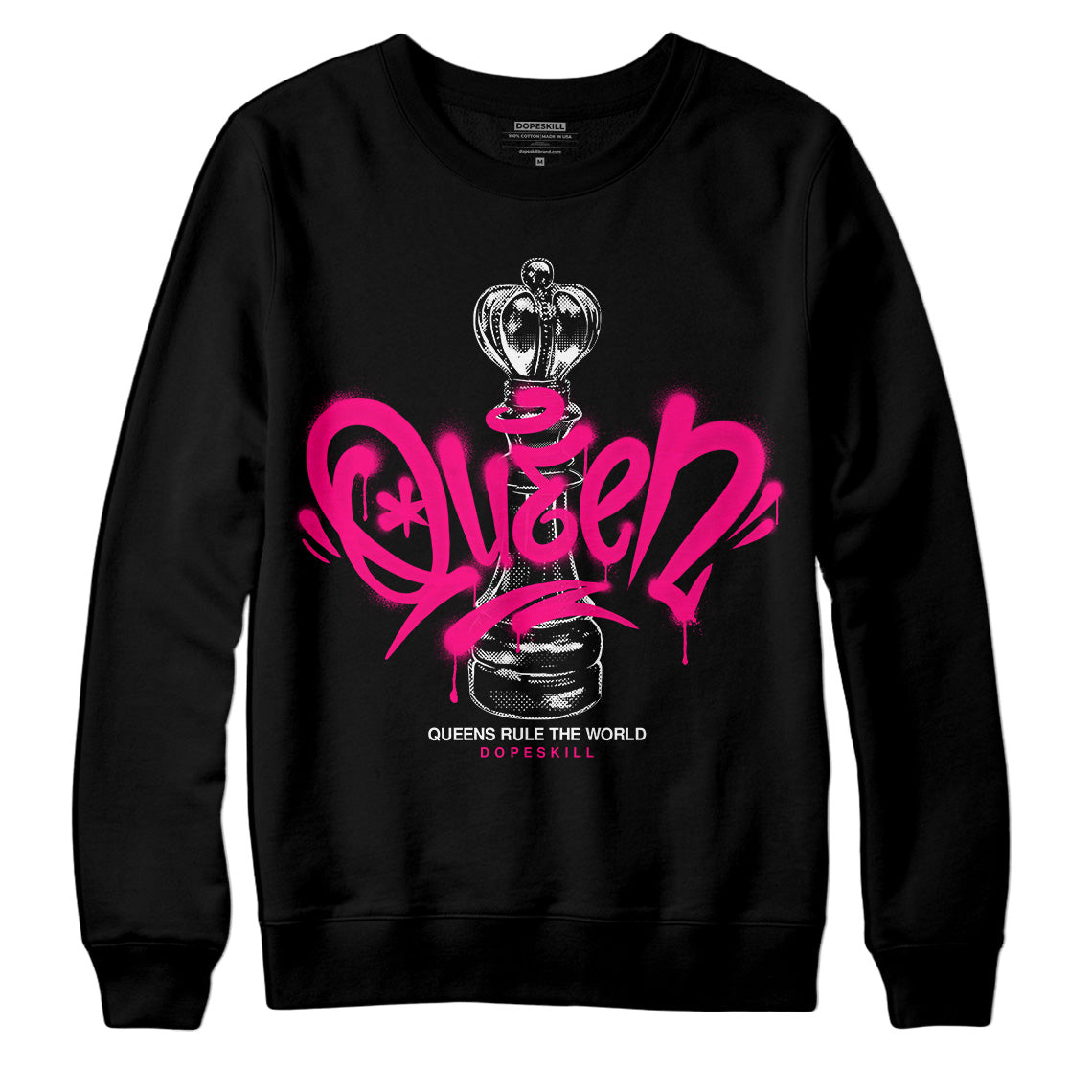 Jordan 1 Low GS “Fierce Pink” DopeSkill Sweatshirt Queen Chess Graphic Streetwear - Black