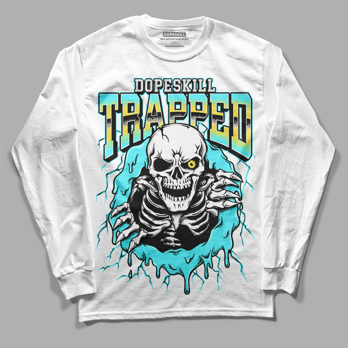 Jordan 5 Aqua DopeSkill Long Sleeve T-Shirt Trapped Halloween Graphic Streetwear - White