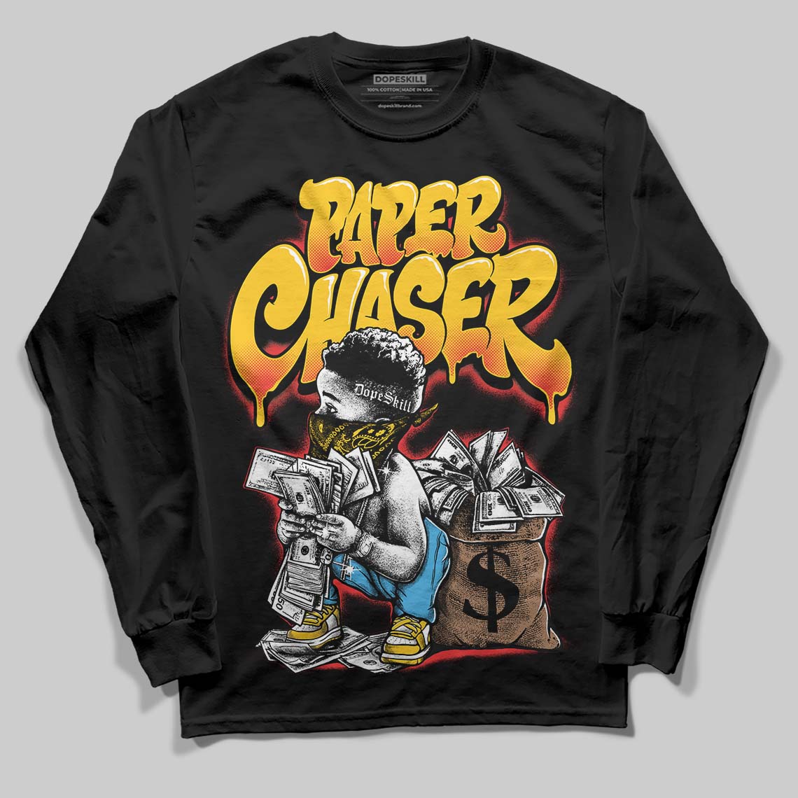 Yellow Sneakers DopeSkill Long Sleeve T-Shirt Paper Chaser Boy Graphic Streetwear - Black