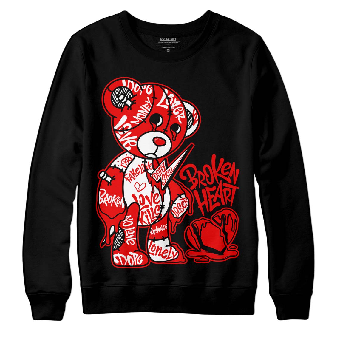 Jordan 12 “Cherry” DopeSkill Sweatshirt Broken Heart Graphic Streetwear - Black