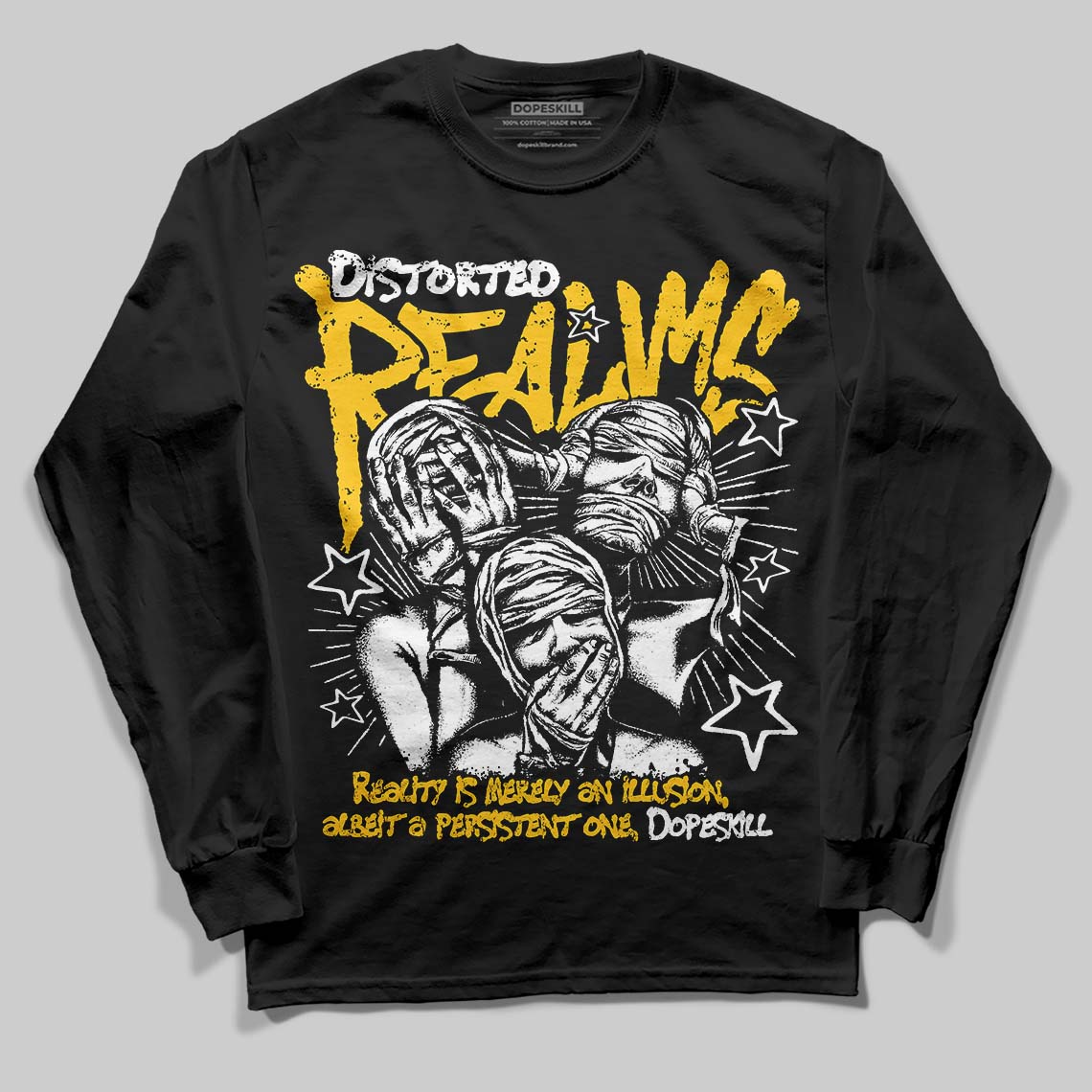Yellow Sneakers DopeSkill Long Sleeve T-Shirt Distorted Realms Graphic Streetwear - Black