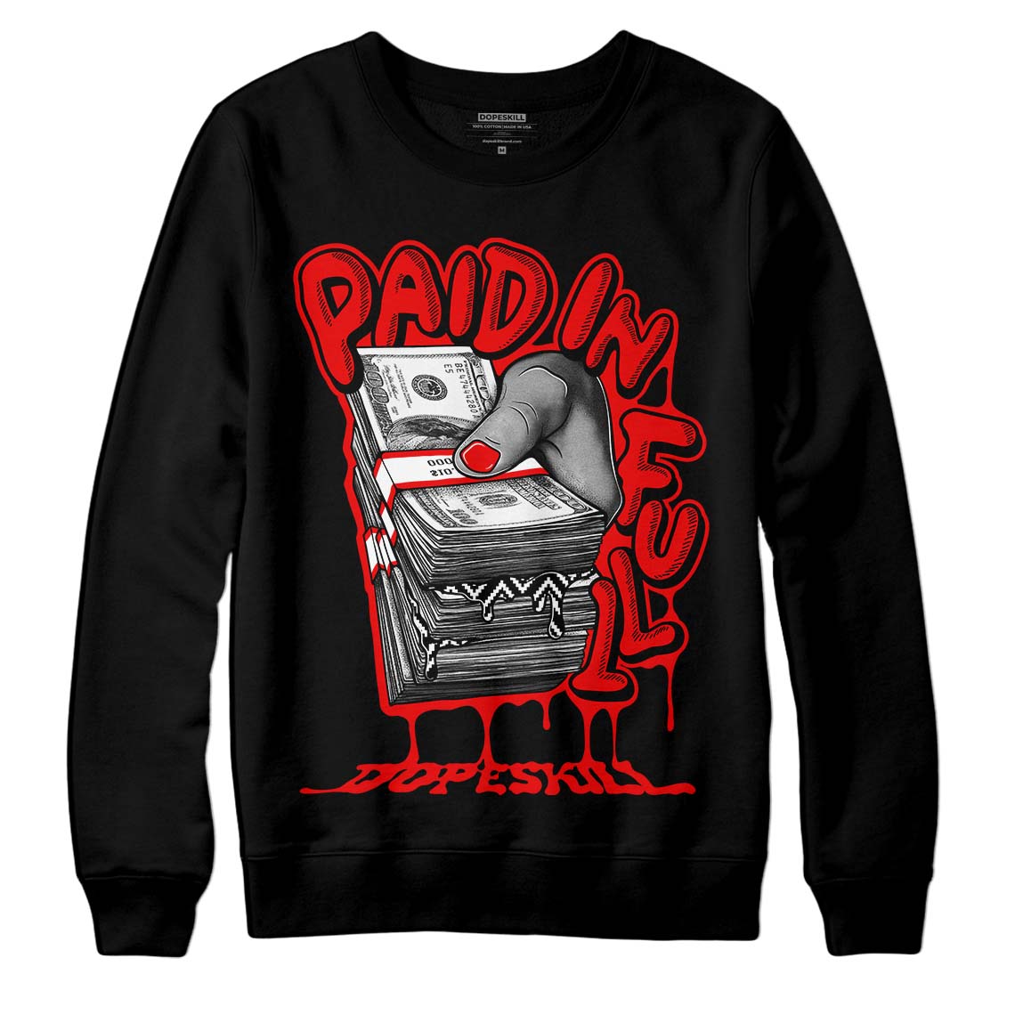 Jordan 12 “Cherry” DopeSkill Sweatshirt Paid In Full Graphic Streetwear - Black