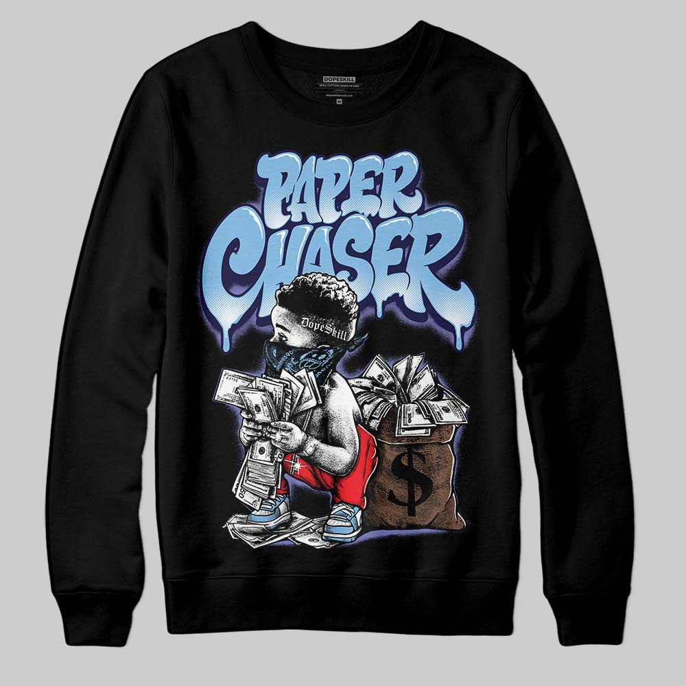 University Blue Sneakers DopeSkill Sweatshirt Paper Chaser Boy Graphic Streetwear - Black